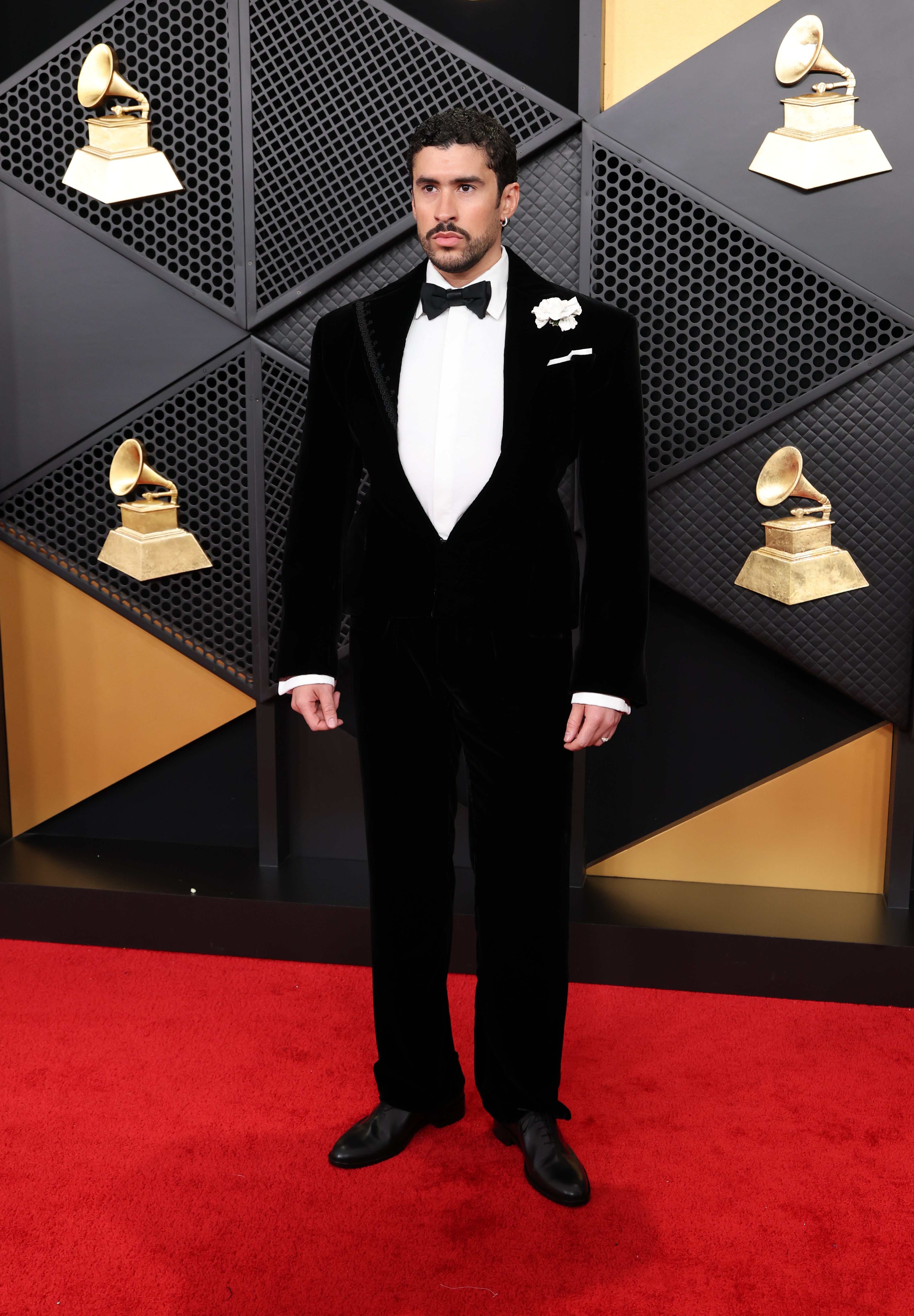 BAD BUNNY WEARS CUSTOM SCHIAPARELLI HAUTE COUTURE<br>AT THE 68TH ANNUAL GRAMMY AWARDS