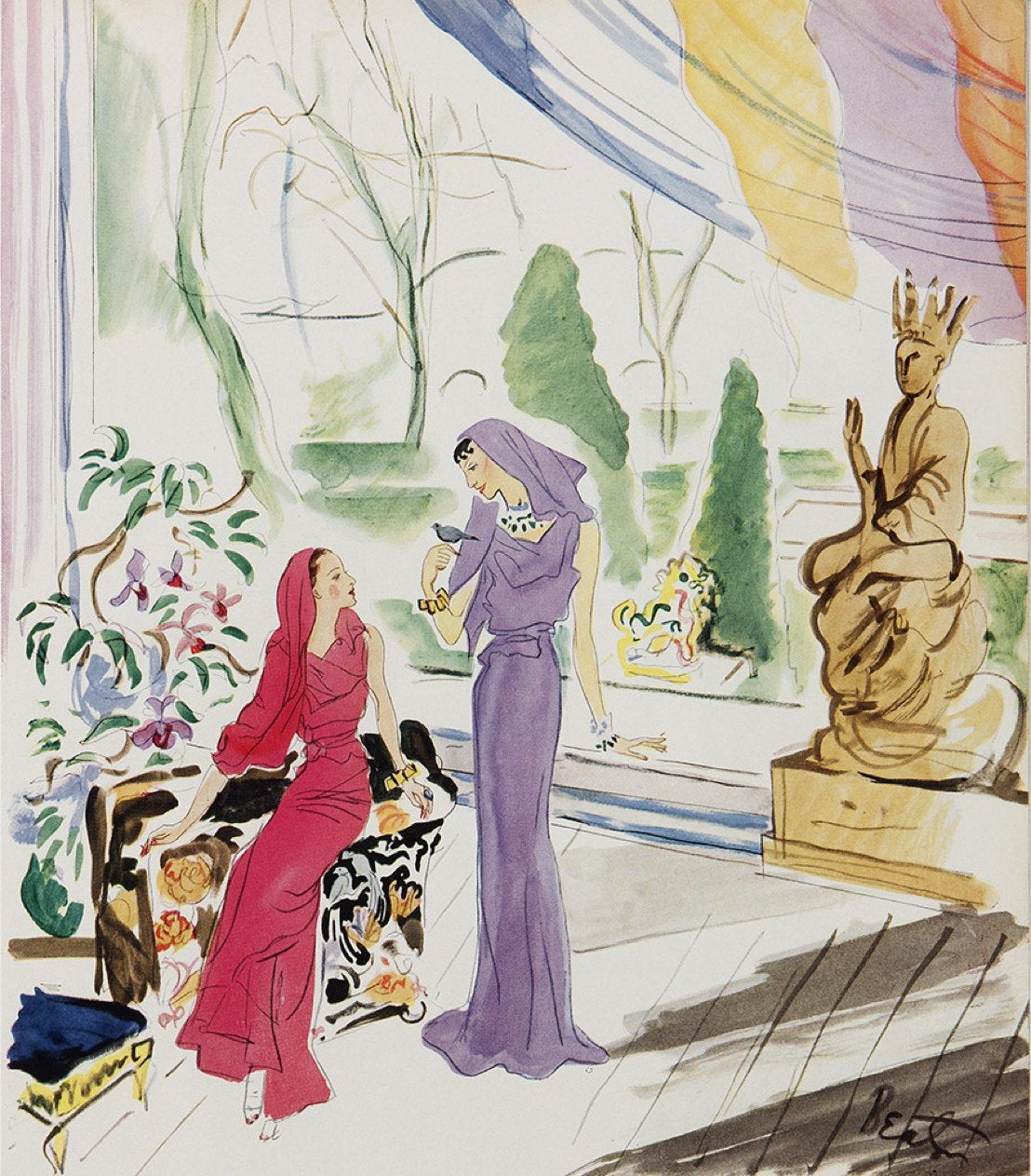 ILLUSTRATION DE DAISY FELLOWES ET SA FILLE EN ROBE SARI SCHIAPARELLI
