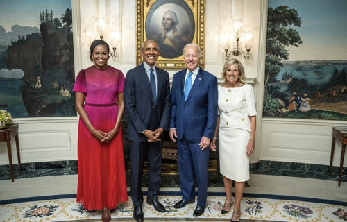 THE FIRST LADY OF THE UNITED STATES  WORE CUSTOM SCHIAPARELLI TO THE OBAMAS PORTRAIT UNVEILING
