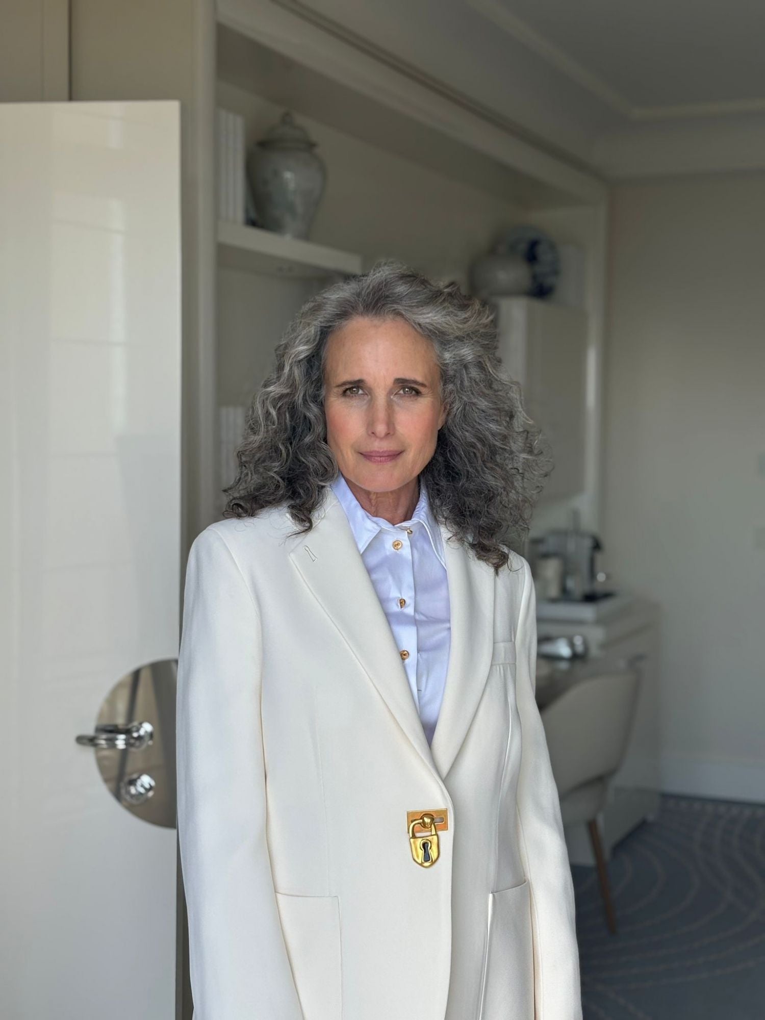 ANDIE MACDOWELL WEARS SCHIAPARELLI<br>TO THE 78TH CANNES FILM FESTIVAL