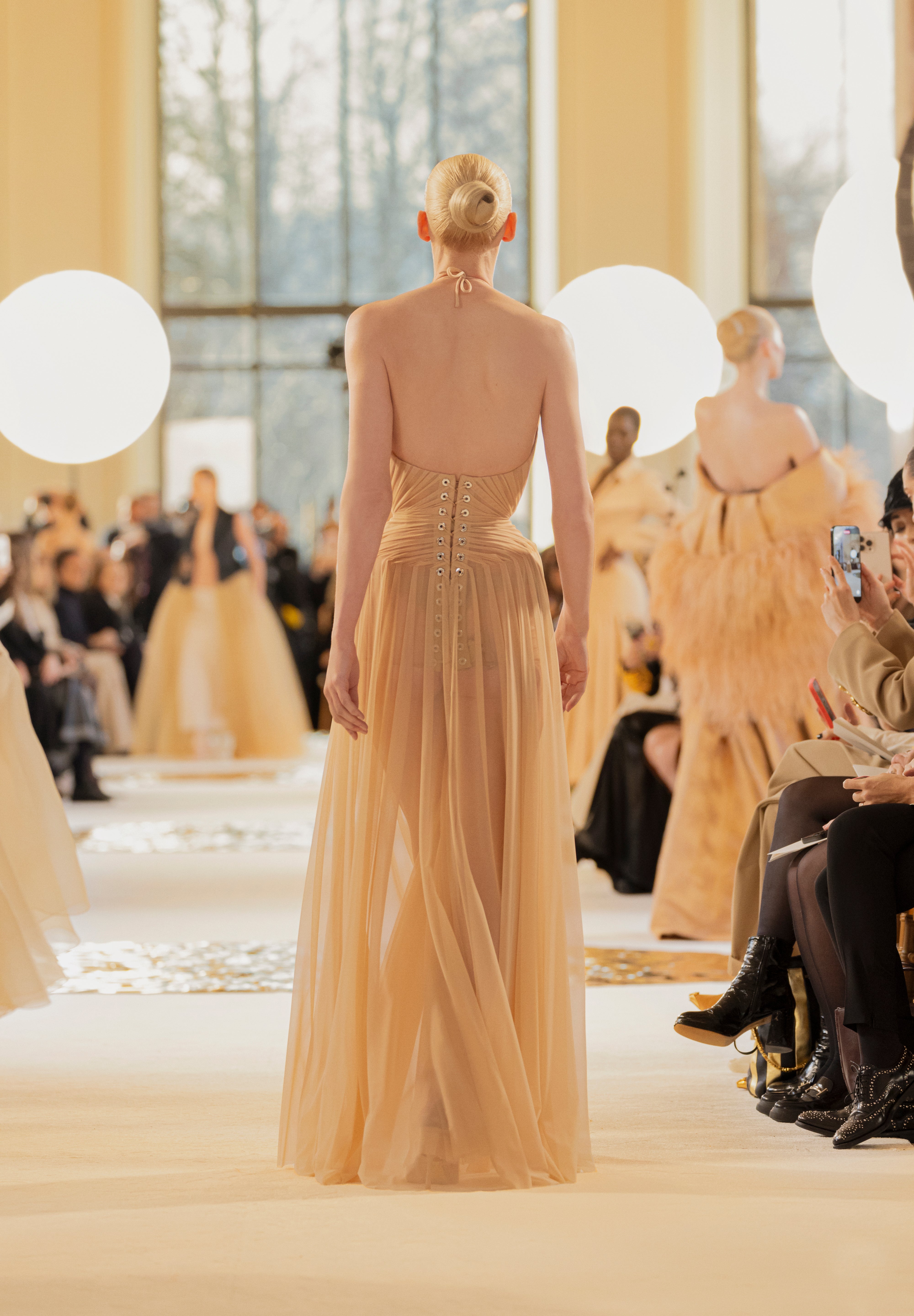 schiaparelli backless dress parisrunwayofficial goes back to the future with @schiaparelli Beating heart beat, backless dress, shapes that bring history to the future & more. @schiaparelli @parisrunwayofficial #runway #parisfashionweek #paris