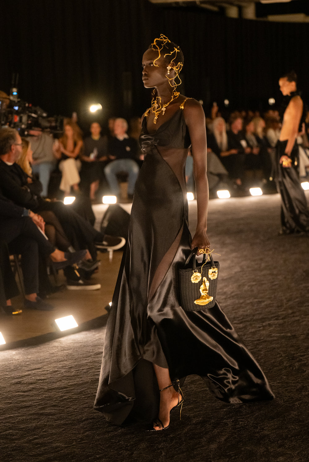schiaparelli black and gold dress Schiaparelli- Black Leather Corset-Back Coat Dress with Gold Hardware Black / M