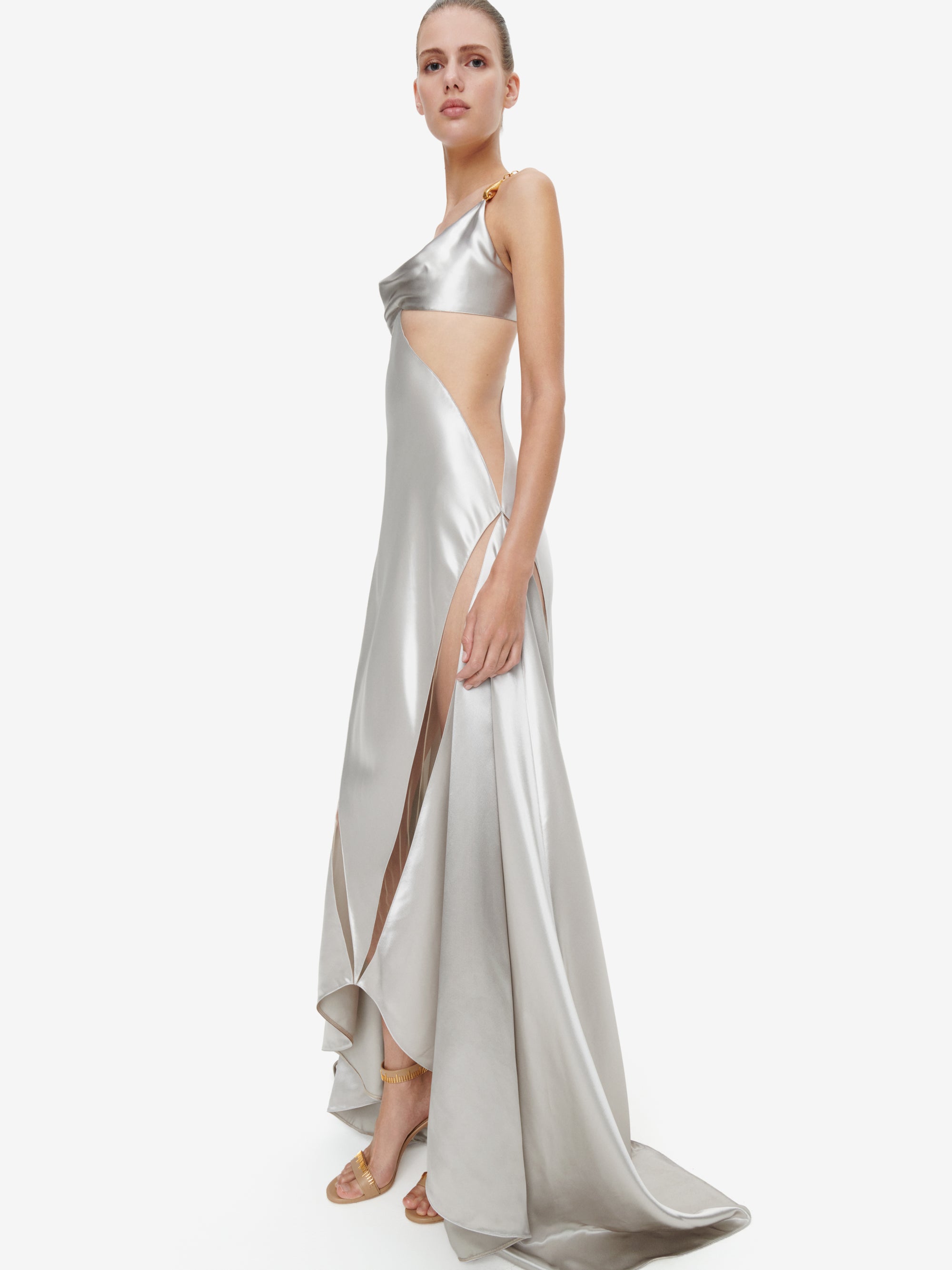 BIAS CUT JEWELLED STRAPS SLIP DRESS