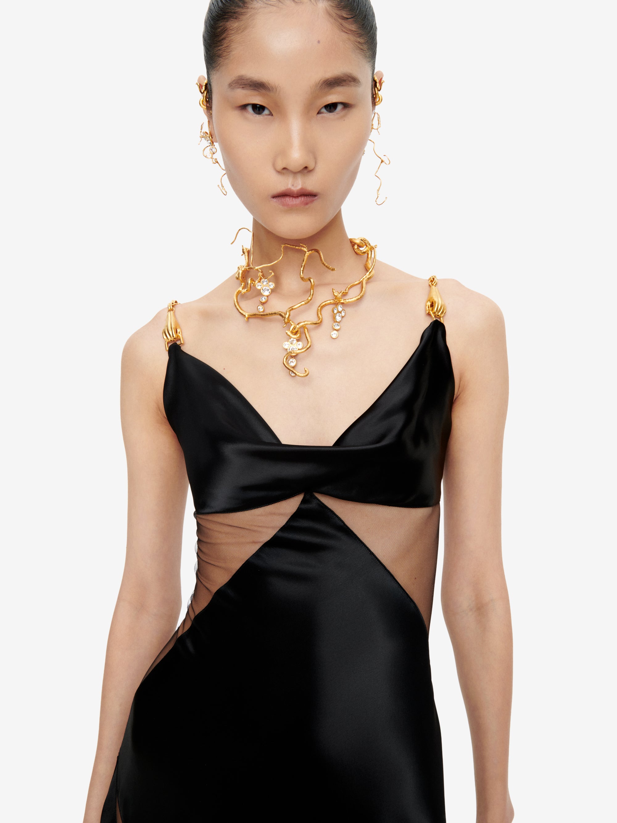 BIAS CUT JEWELLED STRAPS SLIP DRESS