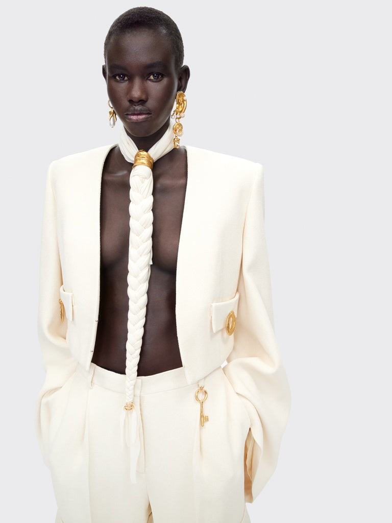 COLLARLESS JACKET WITH SQUARE SHOULDERS