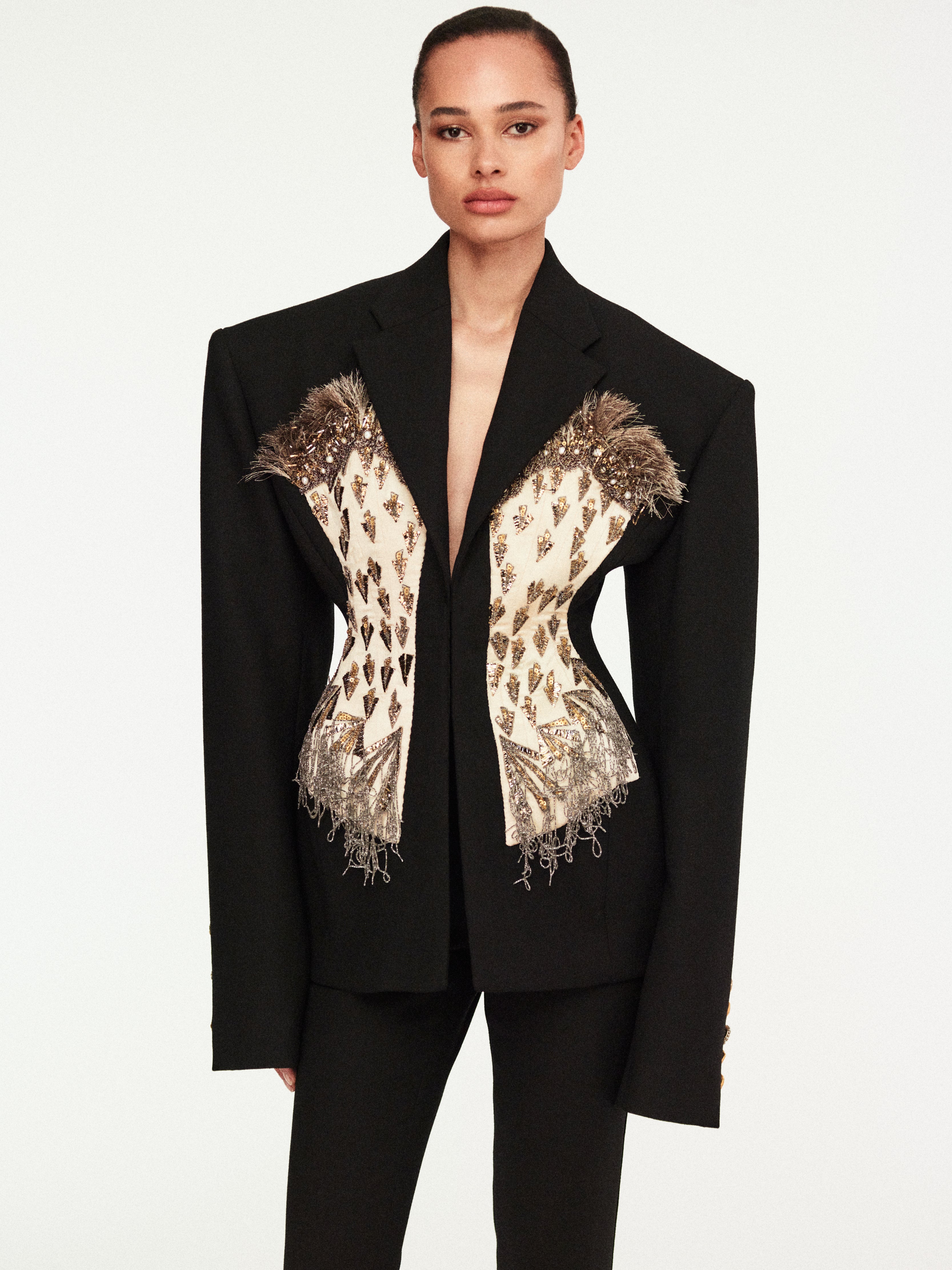 BROAD SHOULDERS CORSET EMBROIDERED JACKET