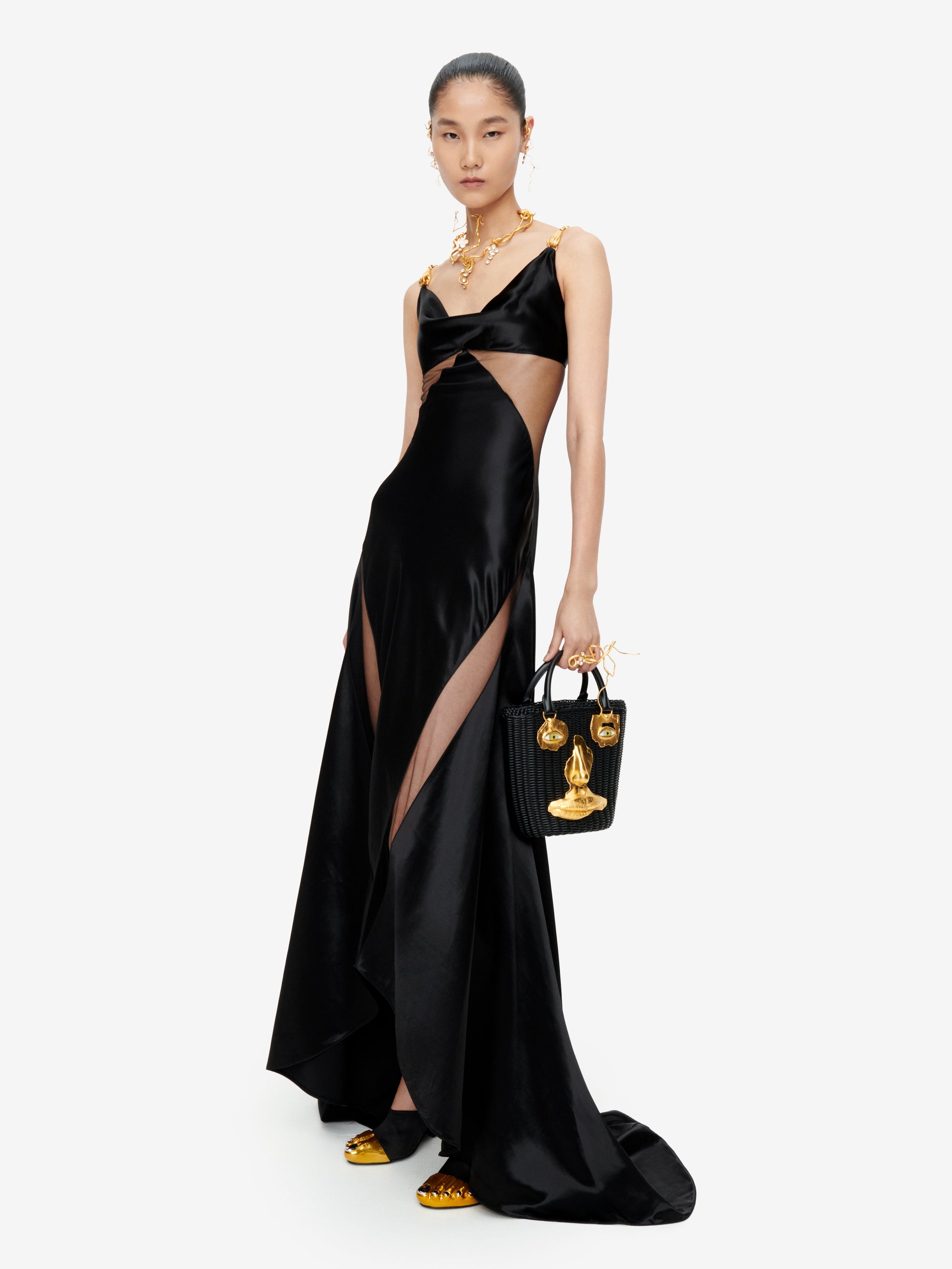 BIAS CUT JEWELLED STRAPS SLIP DRESS