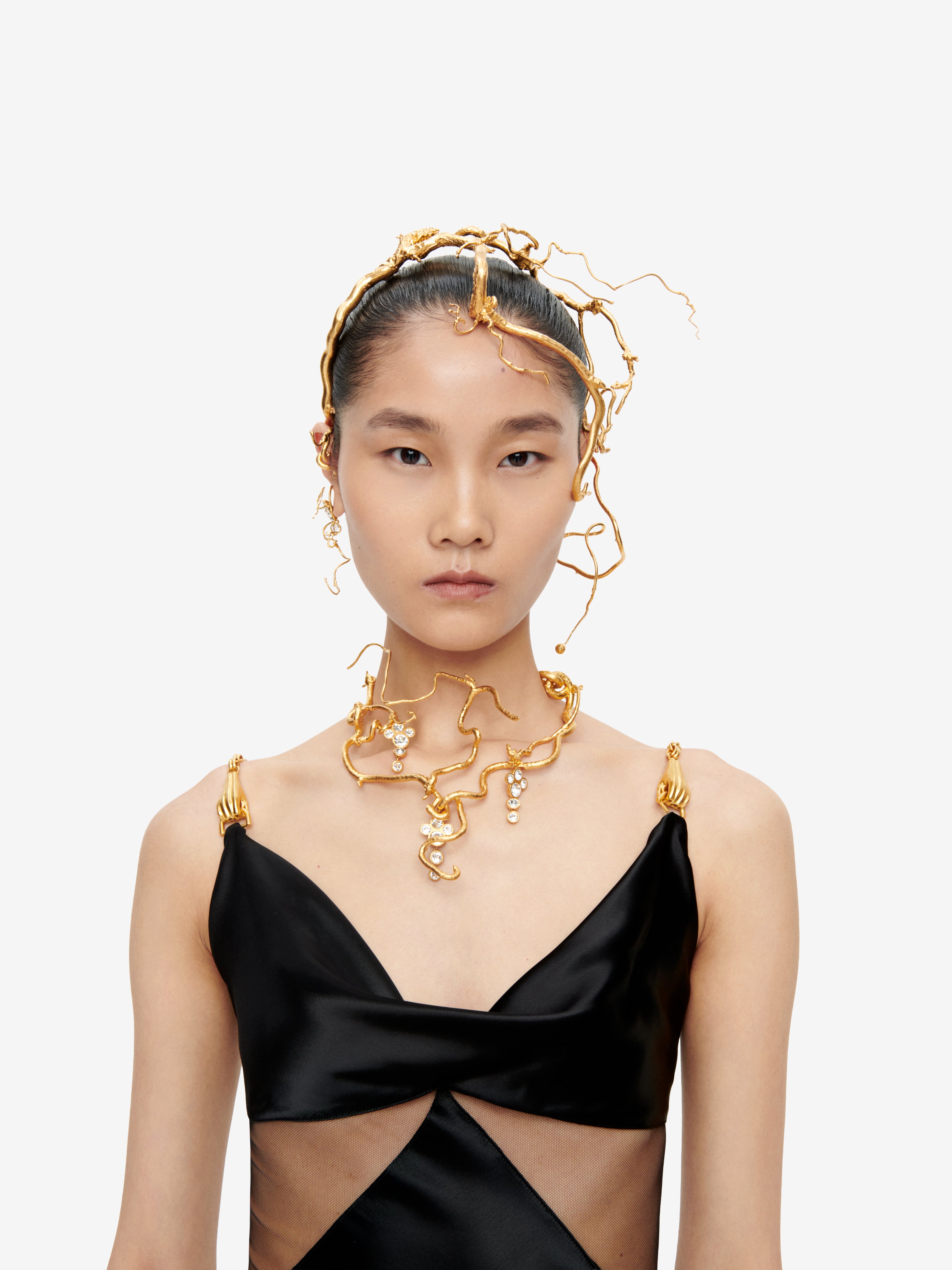 Schiaparelli刻印フィッシュボーン大ぶりピアス HAZELNUT AND RHINESTONE HEADBAND