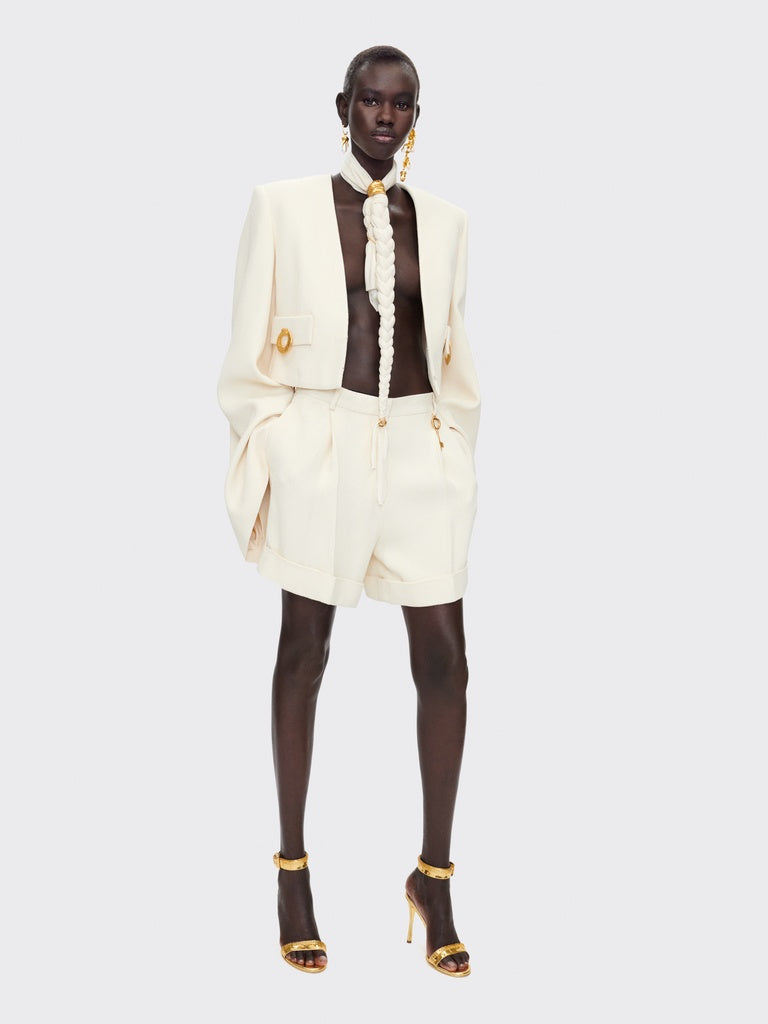 COLLARLESS JACKET WITH SQUARE SHOULDERS