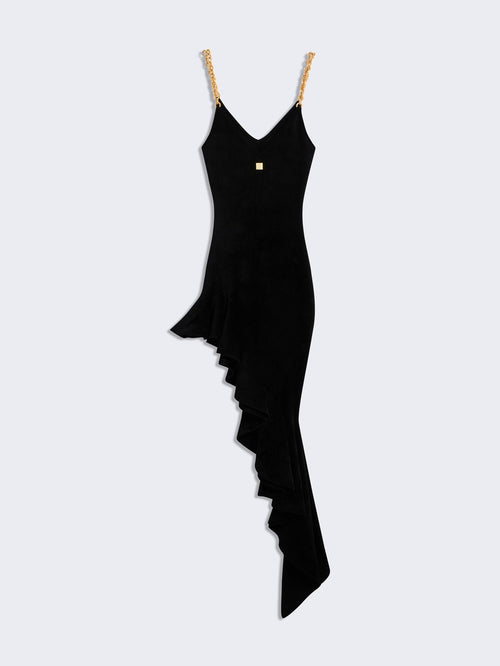 ASYMMETRICAL VELVET-EFFECT KNITTED DRESS