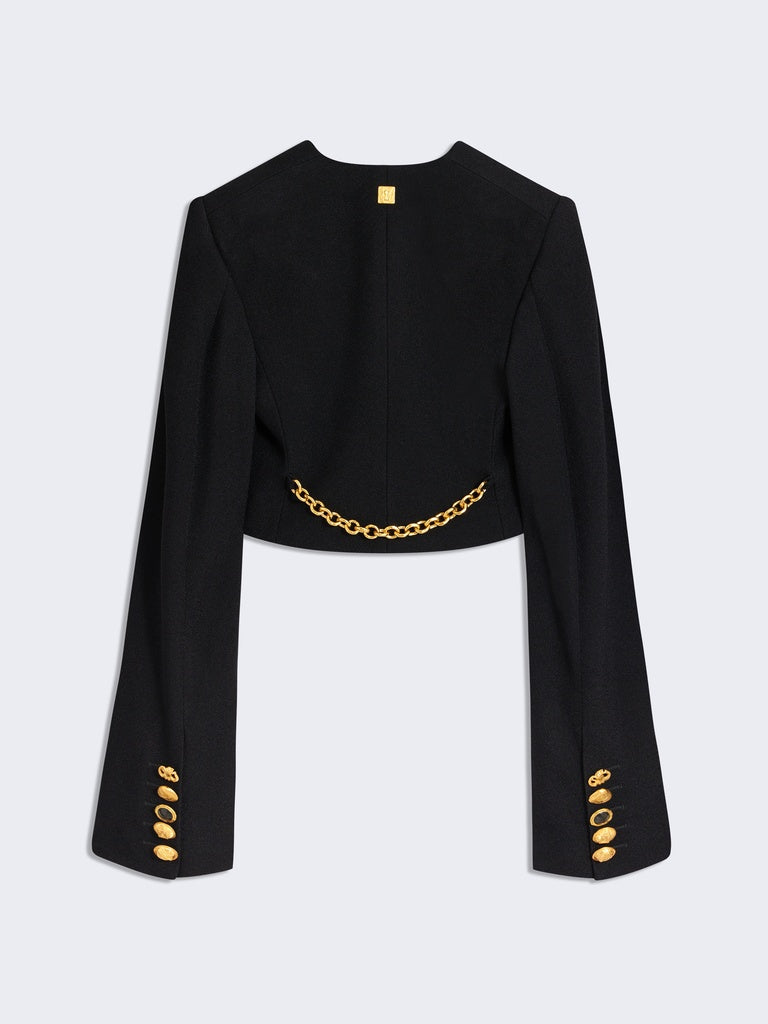 SQUARE-SHOULDERED COLLARLESS JACKET