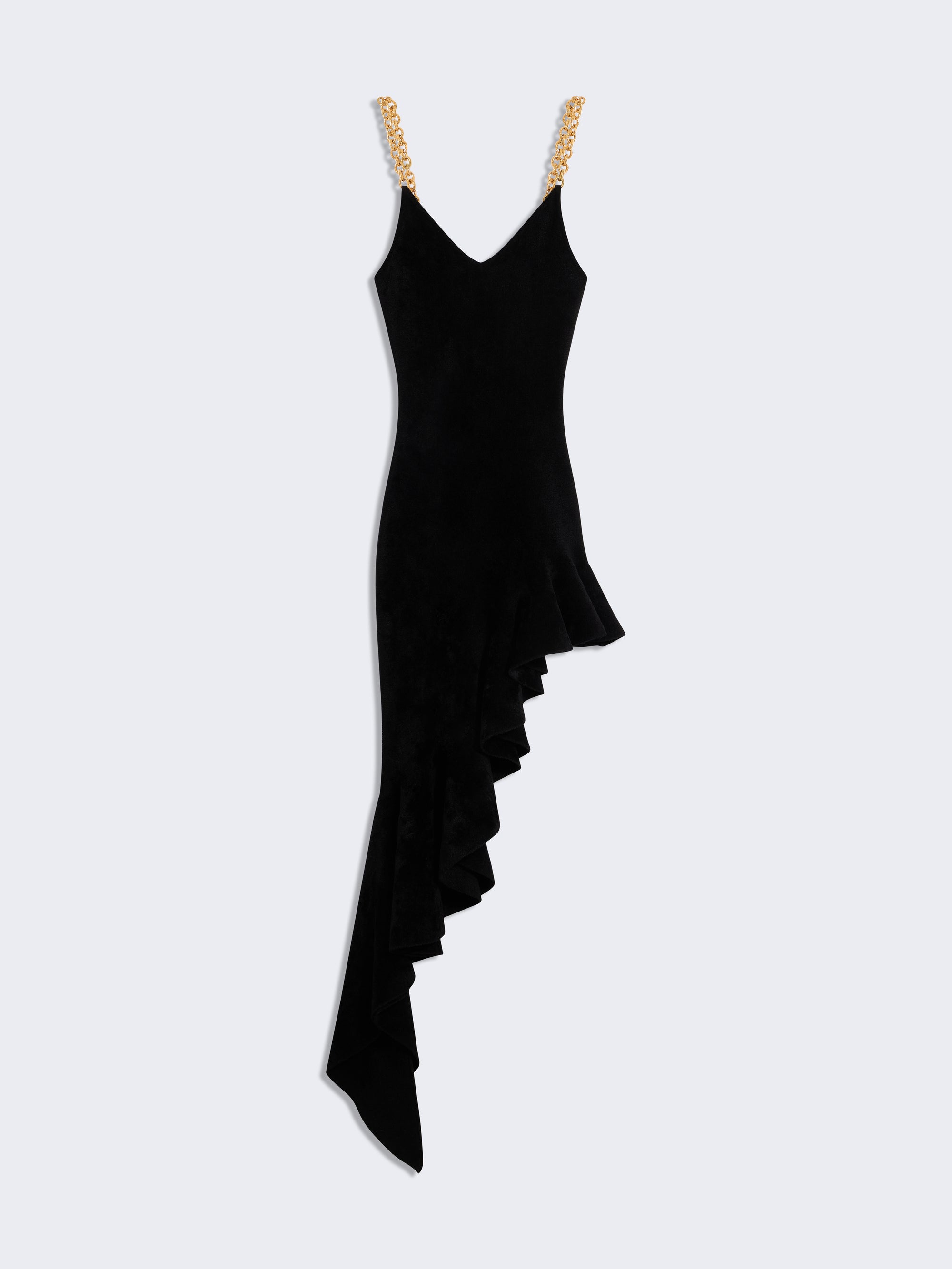 ASYMMETRICAL VELVET-EFFECT KNITTED DRESS