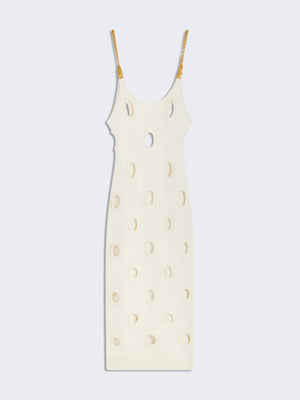 white dress with gold polka dots Tulle Dress White And Gold Polka Dot Dress Long Sleeve White Polka Dot Tulle-Lace Midi Dress EU38 Milk-Black