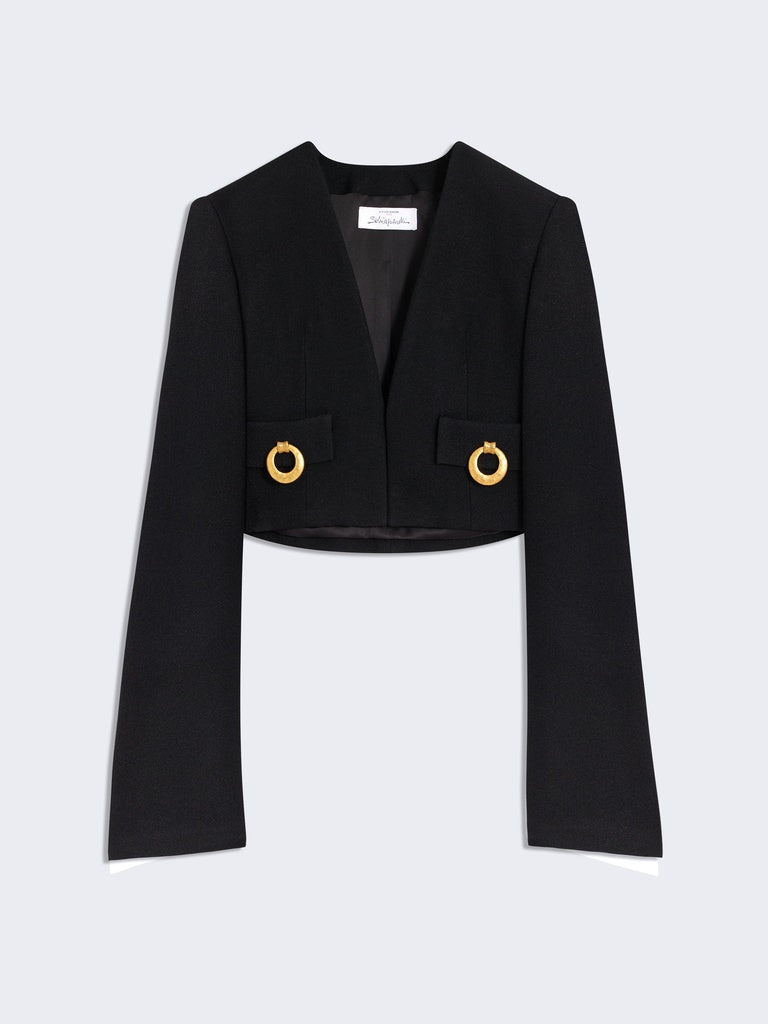 SQUARE-SHOULDERED COLLARLESS JACKET