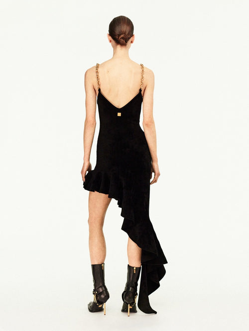 ASYMMETRICAL VELVET-EFFECT KNITTED DRESS